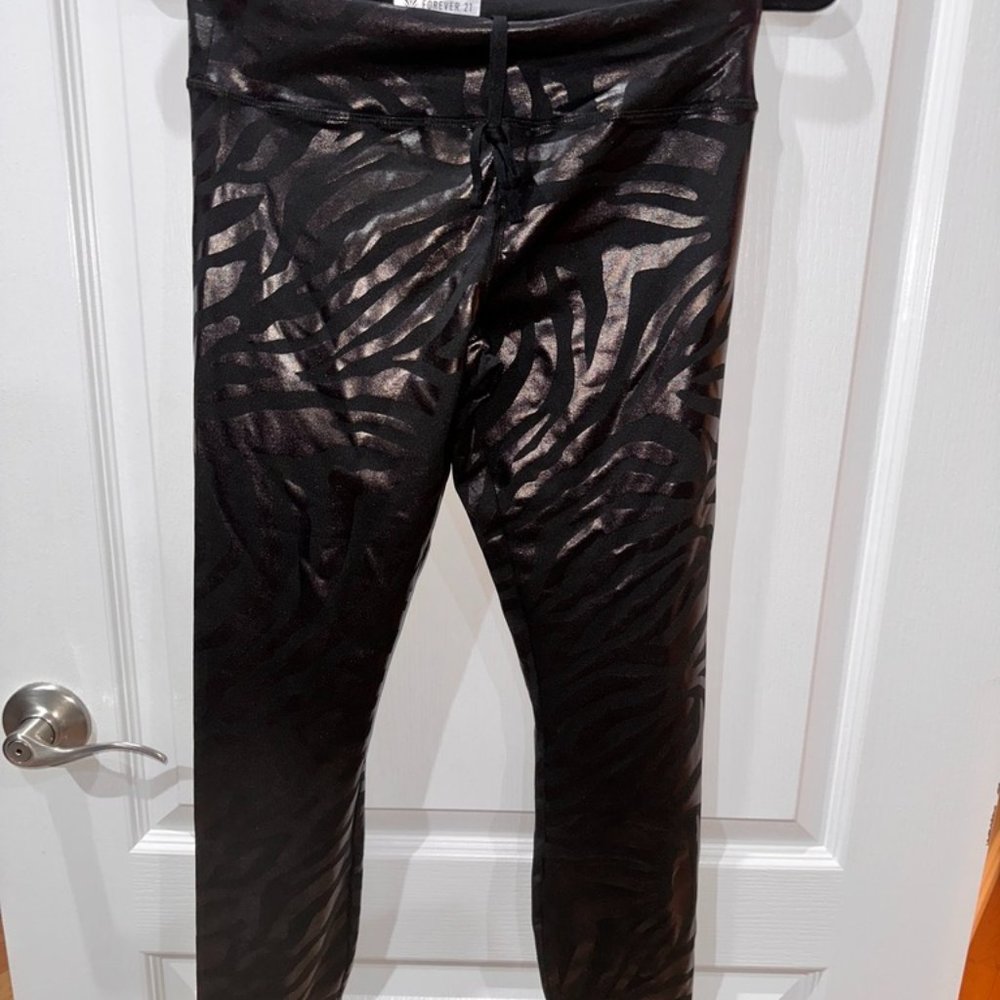 Forever 21 Shiny Zebra Print/Designed Black Leggings